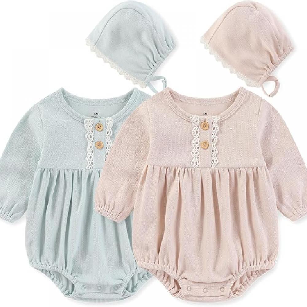 KIDDIEZOOM Baby Schattig Mode Meisje Baby jumpsuit+Muts Katoen Zacht Pasgeboren Set 0-2 Jaar Oud 9M