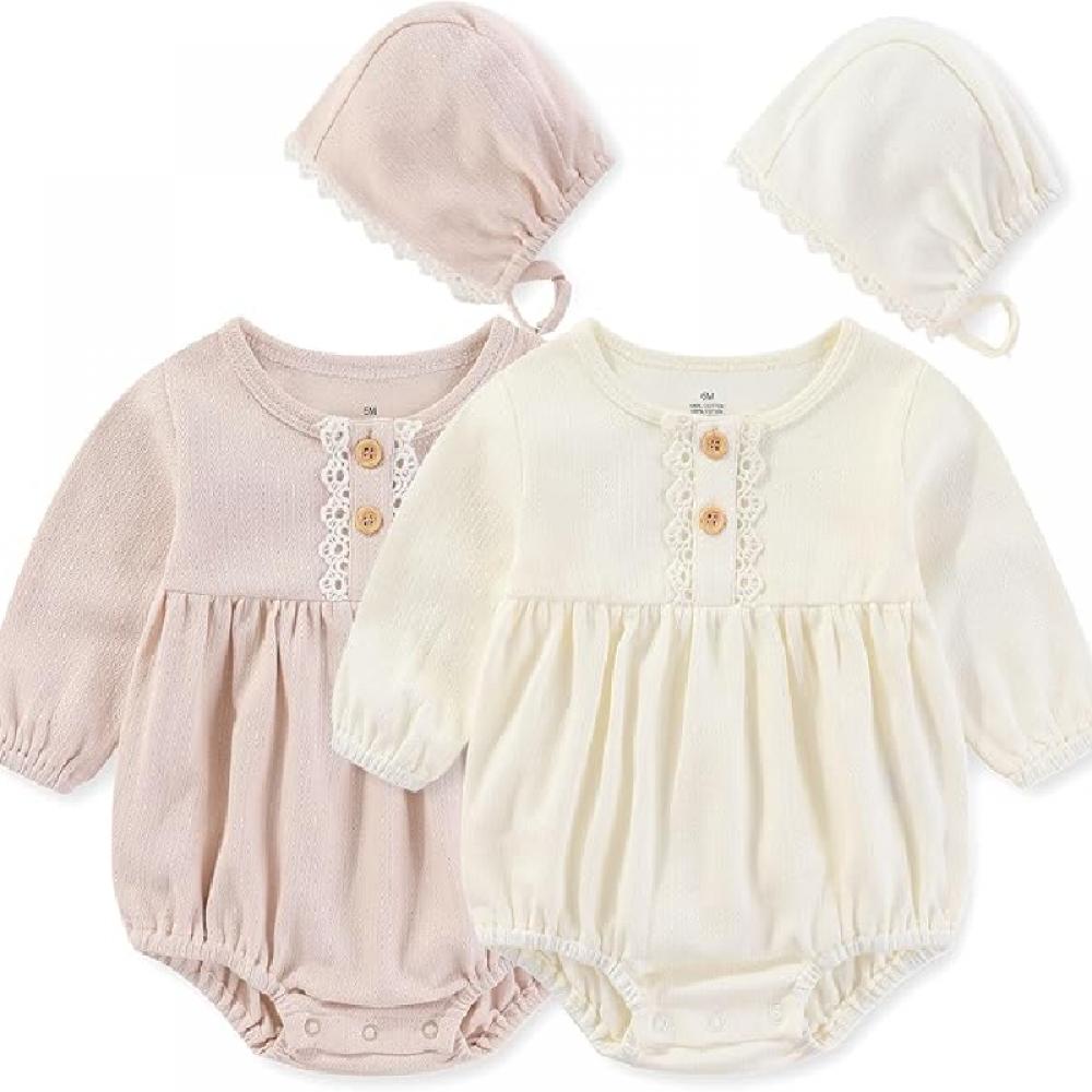 KIDDIEZOOM Baby Schattig Mode Meisje Baby jumpsuit+Muts Katoen Zacht Pasgeboren Set 0-2 Jaar Oud 6M