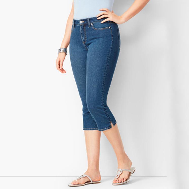 Hey23coming Damesjeans Zwarte denimbroek Dames cropped broek Magere knielange jeans Dames elastische hoge taille moederjeans Oversize S