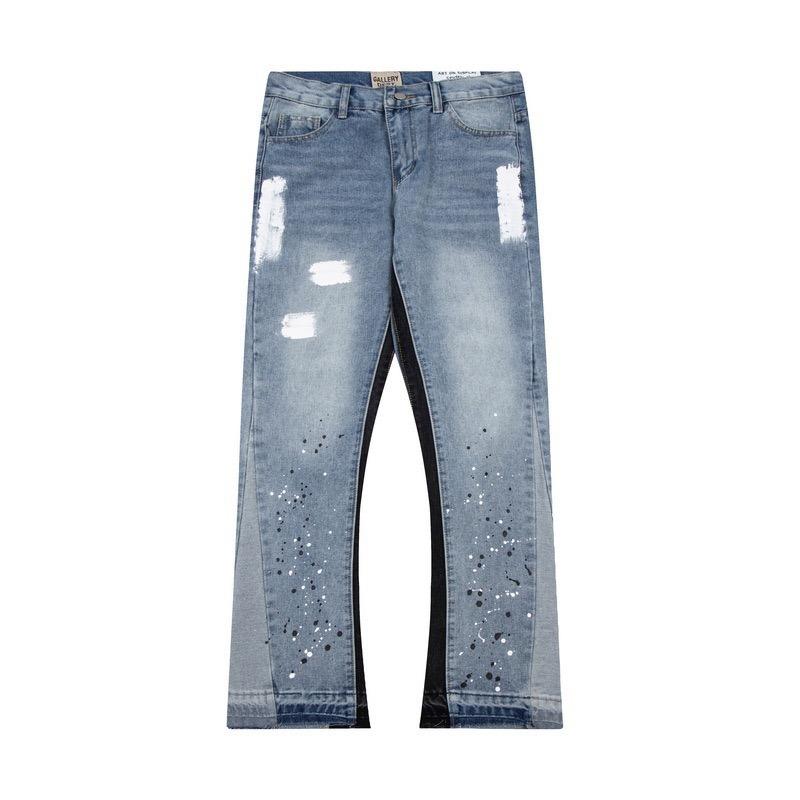RogueWave High Street Washed Jeans Retro Personalized Straight-leg Splicing Flared Pants Trendy Denim Trousers S