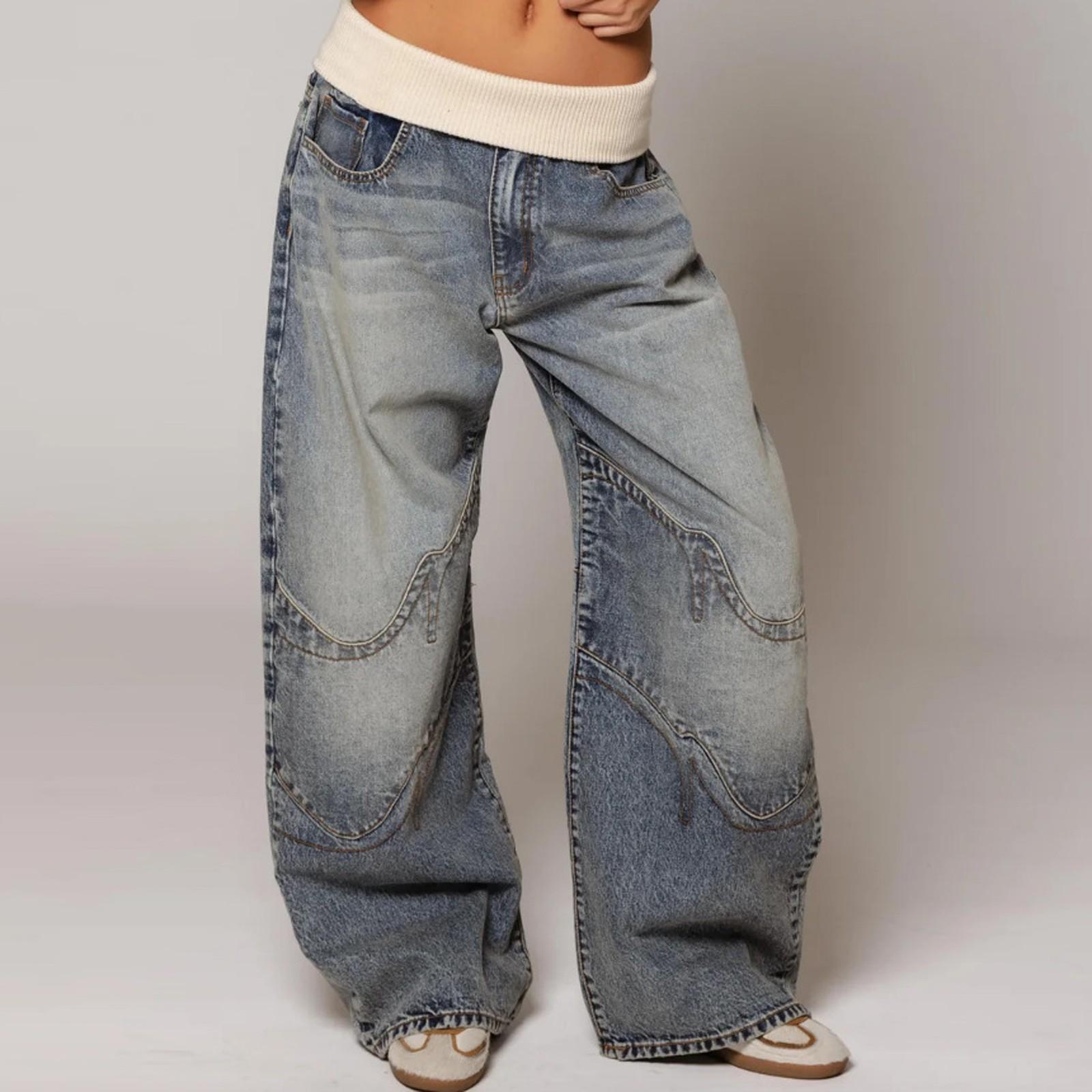 Souldream Washed Distressed Blue Jeans For Women Straight Loose Design Casual Jeans S