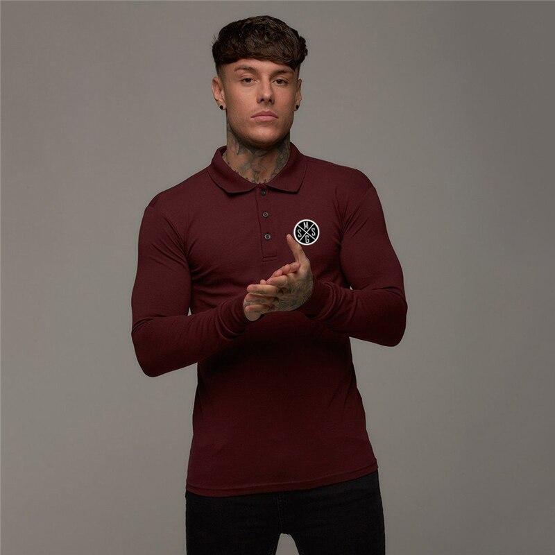 Muscleguys Mode Fitness Vrije tijd poloshirt Katoenen T-shirt met lange mouwen Heren lente en herfst Turn-down kraag print XXL