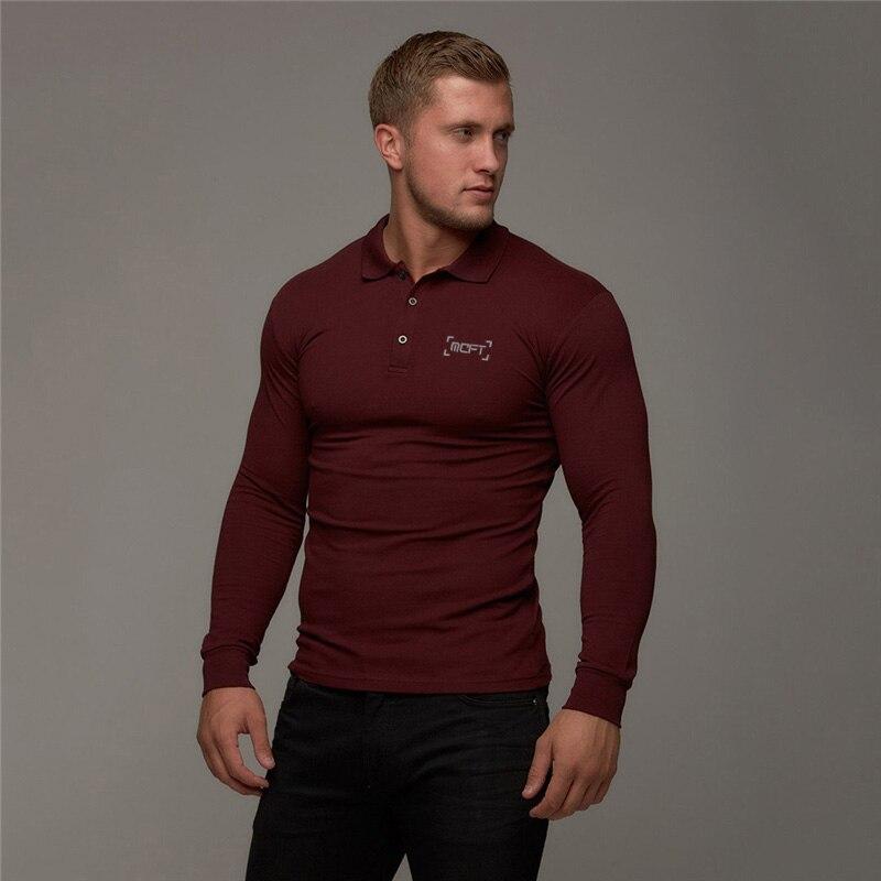 Muscleguys Amerikaanse stoere kerel fitness tops heren turn-down kraag lange mouwen T-shirt high street casual dieptepunt shirt zakelijk XXL bordeaux