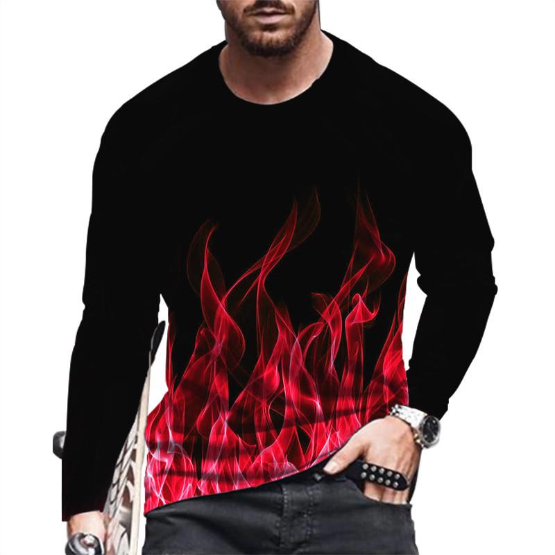 ETST WENDY 005 3D Vlam Tie-dye Bedrukte Herenmode T-shirts Herfst Lange Mouw Man Straat Hip Hop T-shirts Losse O-hals Casual Grote Maat Tops 6XL S