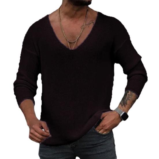 WomWear Heren Lente Herfst V-hals Lange Mouw Trui Losse Pasvorm Effen Kleur Onderkant Pullover Tops Eenvoudige Casual Breien T-shirt Tops XL
