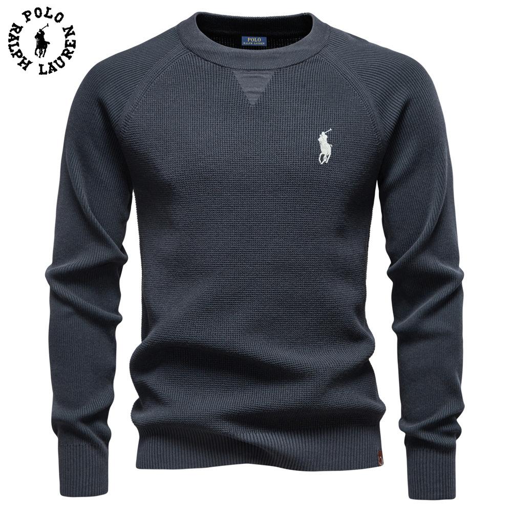 Polo Ralph Lauren 2025 Autumn and Winter Embroidery New Round Neck Fashionable Solid Color Sweater Men's High-quality Business Casual Knitted L