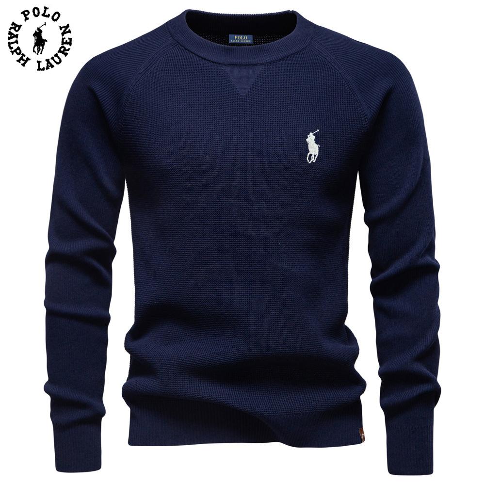 Polo Ralph Lauren 2025 Autumn and Winter Embroidery New Round Neck Fashionable Solid Color Sweater Men's High-quality Business Casual Knitted L
