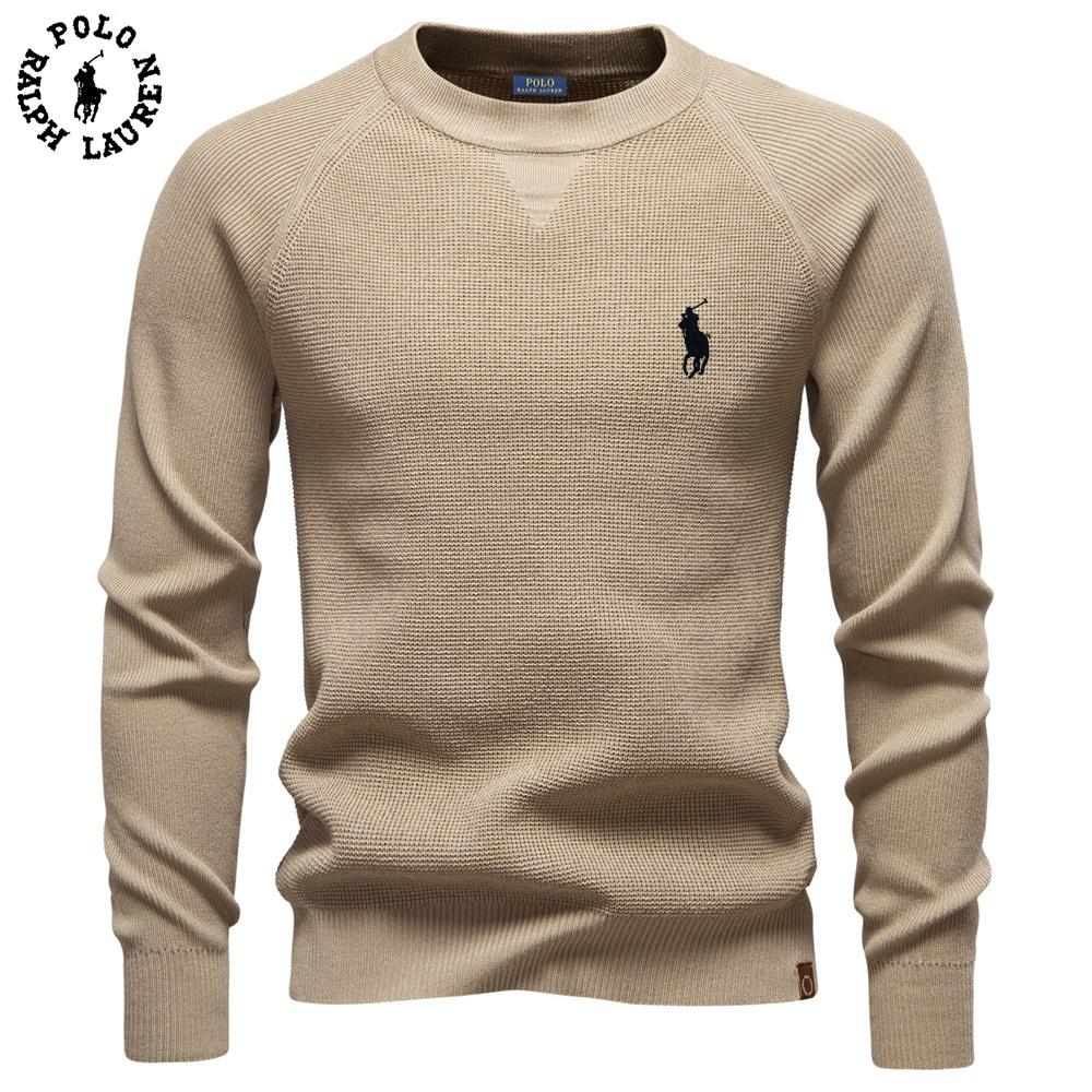 Polo Ralph Lauren 2025 Autumn and Winter Embroidery New Round Neck Fashionable Solid Color Sweater Men's High-quality Business Casual Knitted S