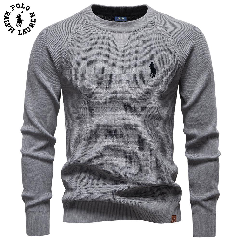 Polo Ralph Lauren 2025 Autumn and Winter Embroidery New Round Neck Fashionable Solid Color Sweater Men's High-quality Business Casual Knitted S