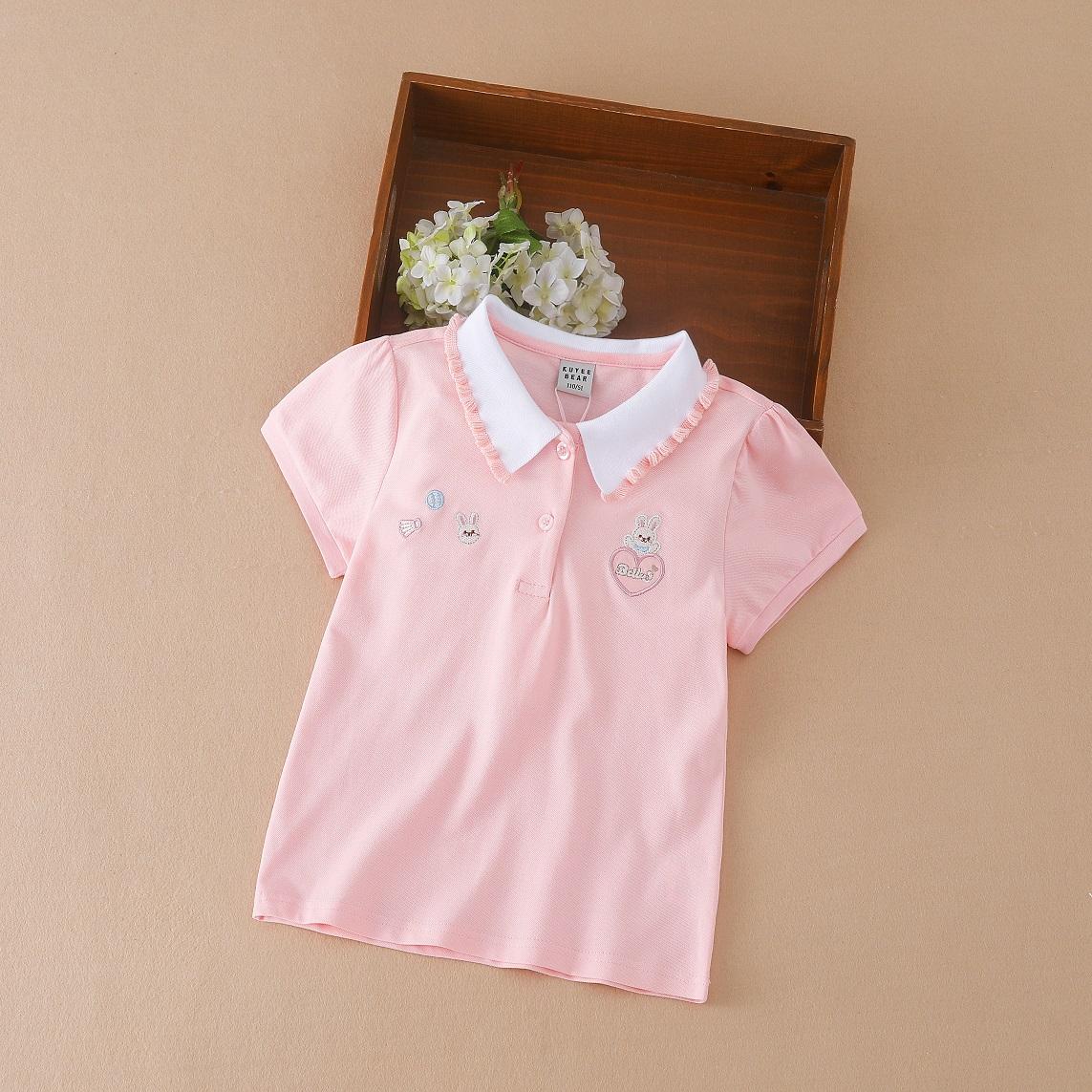 Kuyeebear Kinder T-shirt 2023 poloshirt met korte mouwen babymeisje zomer schattige katoenen top voor kinderen 160 roze