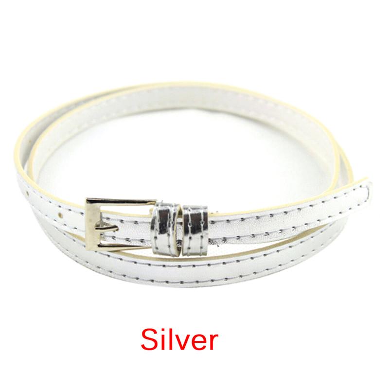 Square Circle Dames Laies Fashion smalle magere dunne lakleren riem met strikgesp zilver