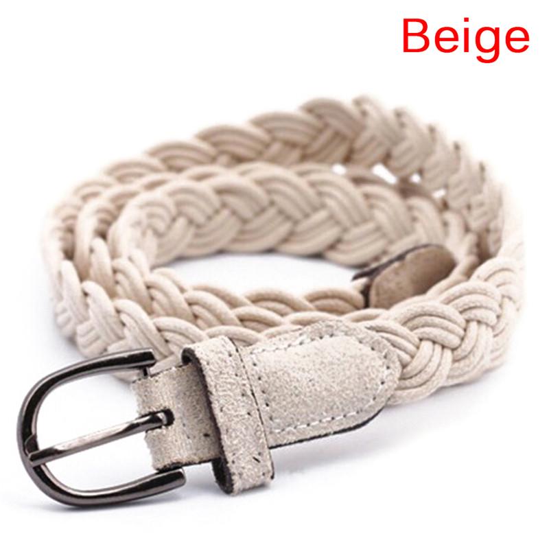 Three Meows Mooie meerkleurige gedraaide wasgeweven riem voor dames beige