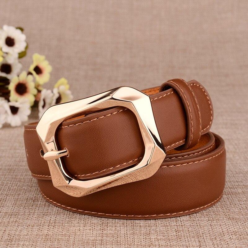 COOLERFIRE FASHION Mode Nieuwe Vrouwen Riemen Gouden Pin Gesp Lederen Riemen voor Lady Ins Jeans Jurk Riem LB2143 105CM donkerbruine kleur