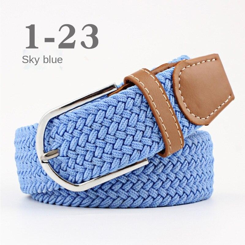 Straight Fire Fashion 2024 Nieuwe Mode Hoge Kwaliteit Explosieve Vrouwen Canvas Riem Mannen Elastische Riem Casual Stretch Geweven Pin Gesp Riem hemelsblauwe kleur