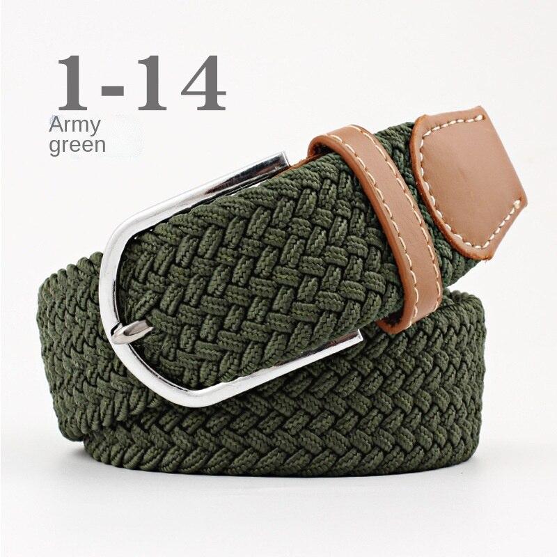 Straight Fire Fashion 2024 Nieuwe Mode Hoge Kwaliteit Explosieve Vrouwen Canvas Riem Mannen Elastische Riem Casual Stretch Geweven Pin Gesp Riem legergroene kleur