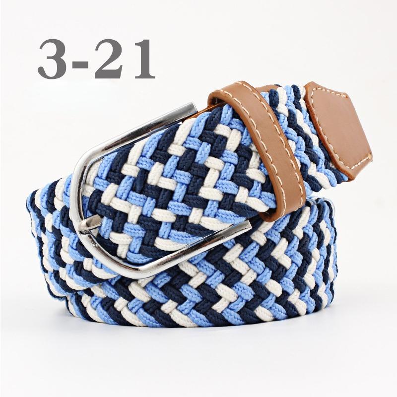 Straight Fire Fashion 2024 Nieuwe Mode Hoge Kwaliteit Explosieve Vrouwen Canvas Riem Mannen Elastische Riem Casual Stretch Geweven Pin Gesp Riem blauw