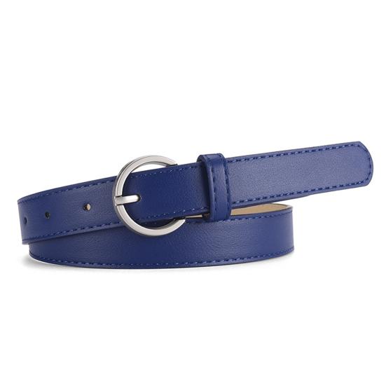 MenWardrobe Vrouwen Riem Meerdere Gaten Verstelbare Lengte Ronde Gesp Kunstleren Tailleband Jurken Overhemden Truien Jeans Dunne Riem koningsblauwe kleur