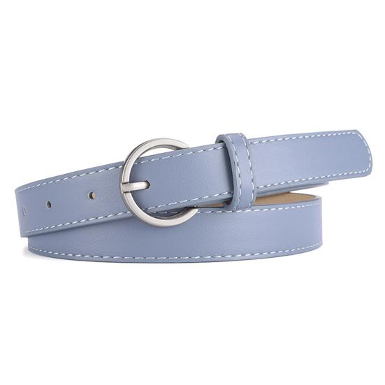 MenWardrobe Vrouwen Riem Meerdere Gaten Verstelbare Lengte Ronde Gesp Kunstleren Tailleband Jurken Overhemden Truien Jeans Dunne Riem lichtblauwe kleur