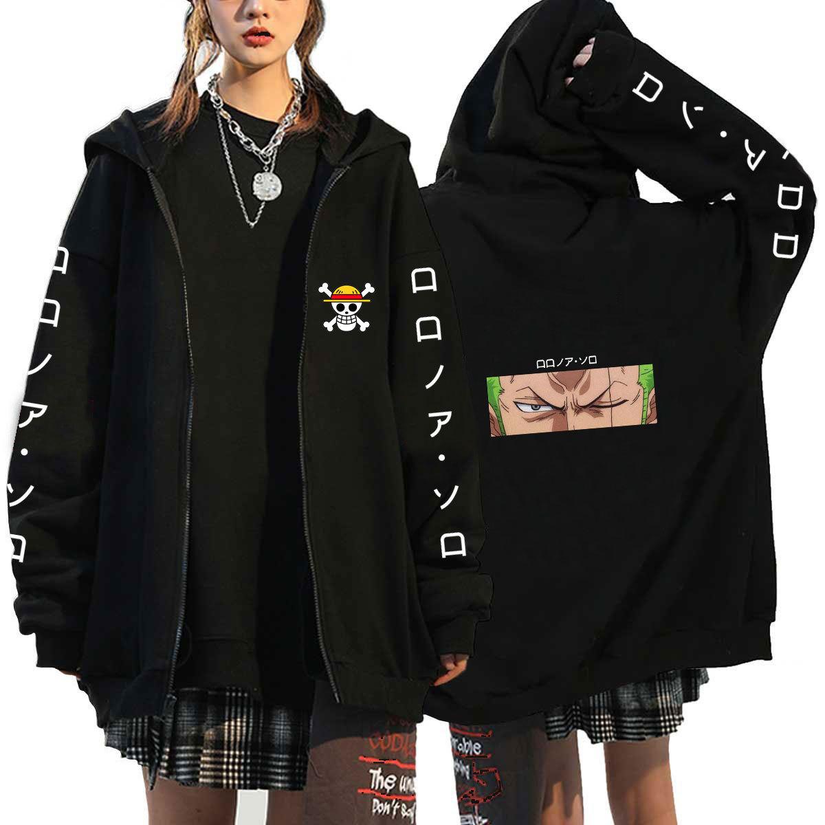 HSHWednesday3 Cosplay Luffy Zoro EEN STUK Anime Hoodies Mannen Jassen Casual Rits Jas Harajuku Unisex Hoodie Cartoon Gedrukt Sweatshirts Hip Hop Hoody streetwear S