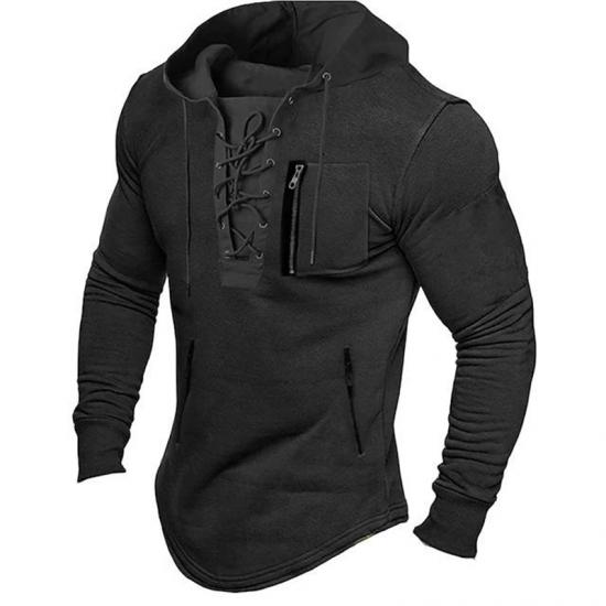 Big Thumb 2024 Mannen Herfst Lente Top Lace Up Trekkoord Effen Kleur Lange Mouw Rits Zakken Pullover Streetwear Mannen Halflange Hoodie XXL