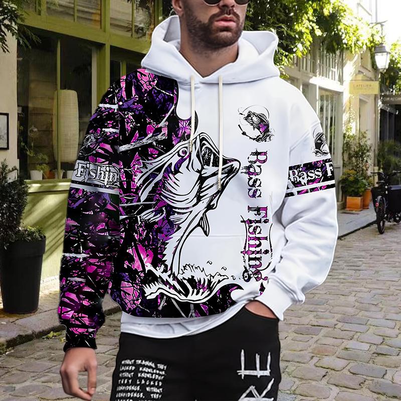 Fashion Top Leggings Herfst Nieuwe 3D Actieve Vis Geprinte Heren Dunne Hoodie Casual Comfortabele 3D Digitale Print Hoodie Heren S wit