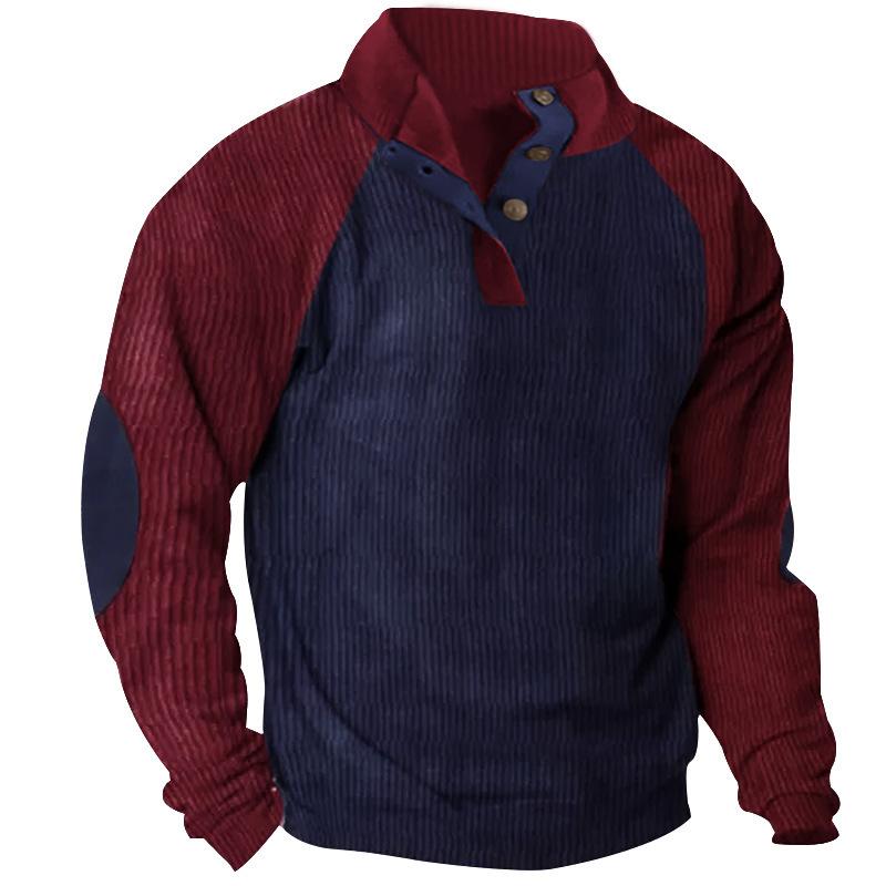 Fashion human Heren schouderinzet casual opstaande kraag sporttrui herfst en winter botsing corduroy herenjas jas M