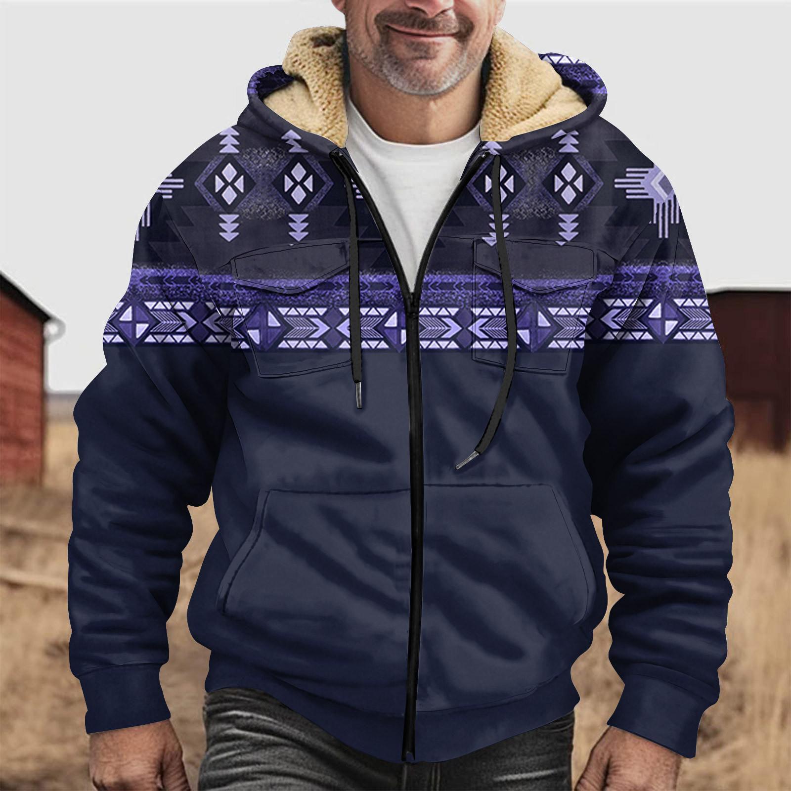 YaseHasaki Heren Winter Rits Capuchon Fleece Sweatshirt Met Opgestikte Zak Casual Jack XXXXL donkerblauwe kleur