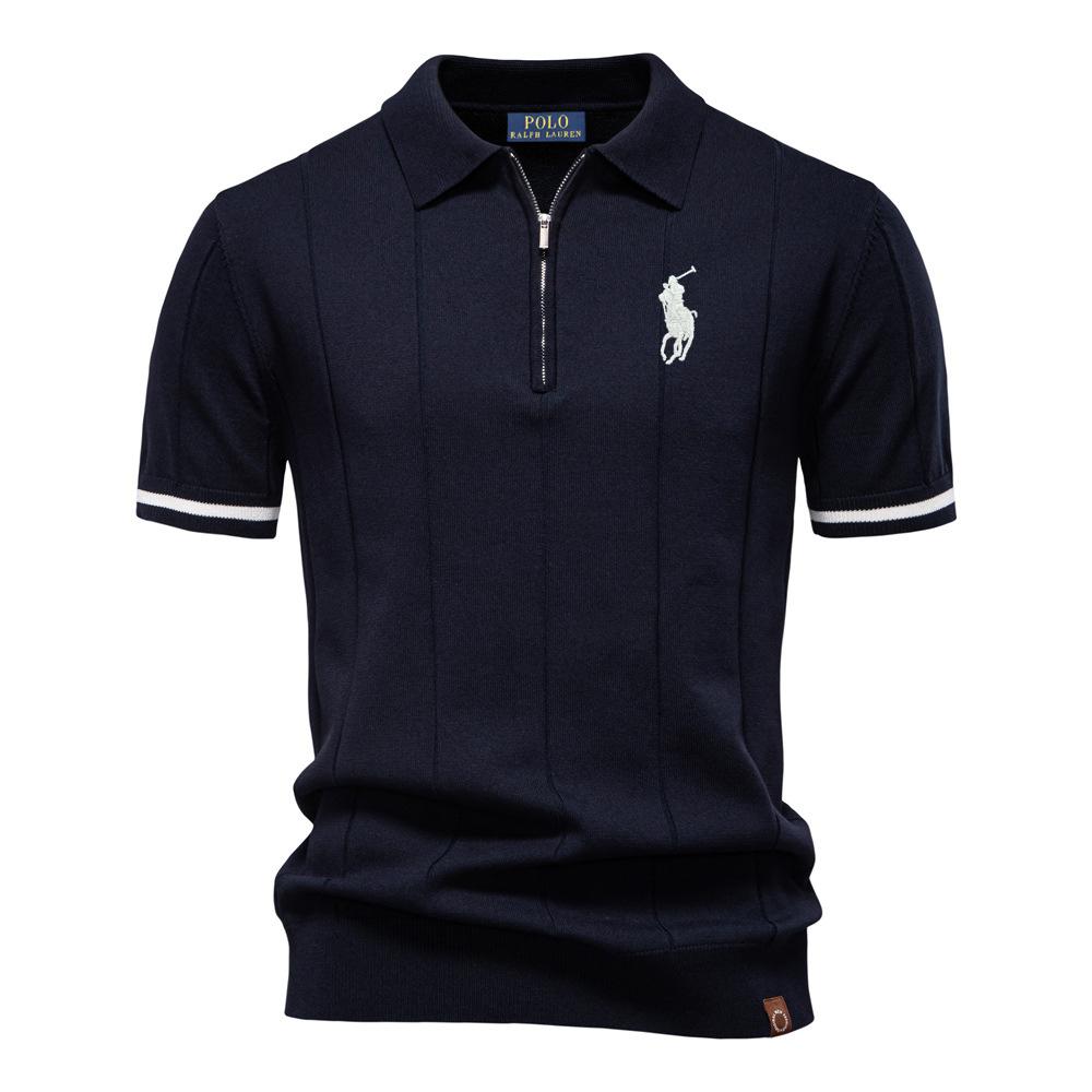Polo Ralph Lauren Spring/Summer Pony Embroidered New Men's Business Casual Woolen Polo Shirt, Flip Collar Knitted Polo Shirt, Short Sleeve M