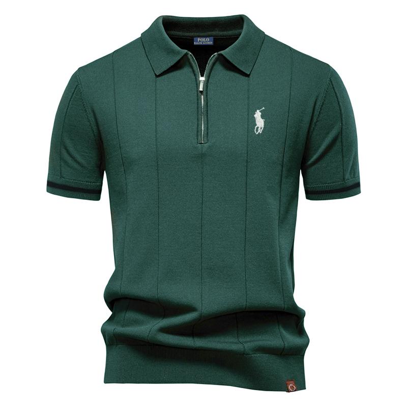 Polo Ralph Lauren Spring/Summer Pony Embroidered New Men's Business Casual Woolen Polo Shirt, Flip Collar Knitted Polo Shirt, Short Sleeve M