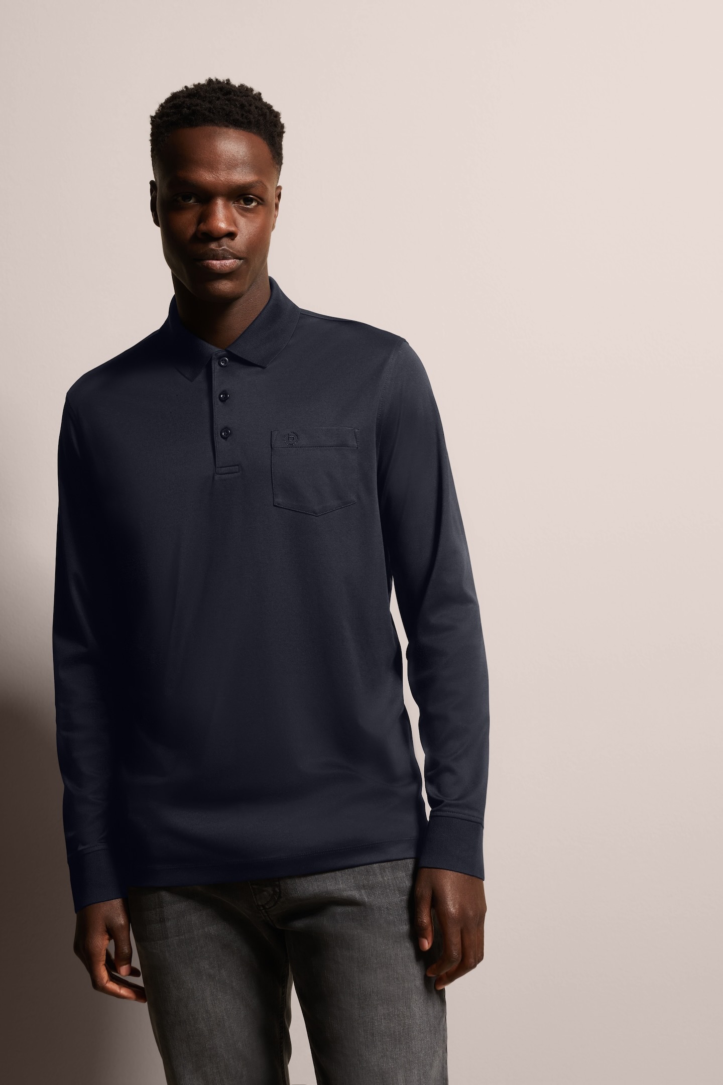 Bugatti Poloshirt met lange mouwen met fijne tweekleurige structuuruitstraling