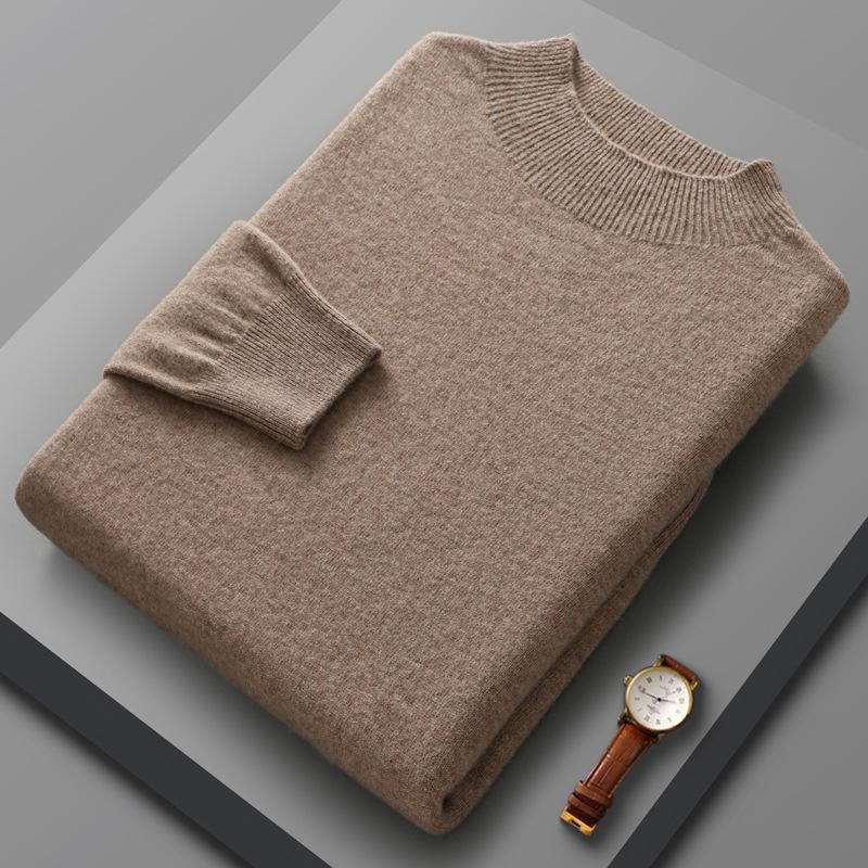 The second face a man Herfst- en wintertrui voor heren van 100% fijne wol, gebreide trui met halfhoge kraag, gerepareerde kasjmiertrui, warme effen onderlaag M
