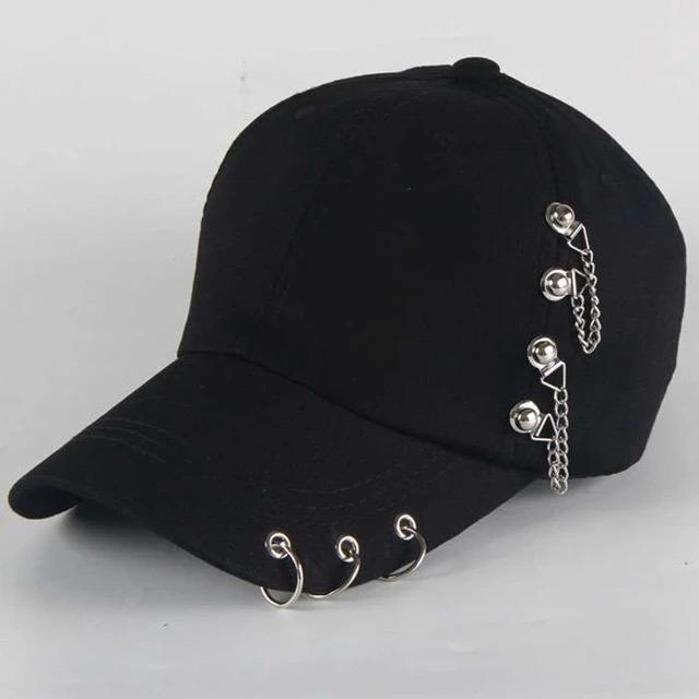 Headgear Gepersonaliseerde ketting hiphop baseball cap creatieve piercing ring caps punk casual effen verstelbare unisex hoed snapback hoeden golf cap reishoed