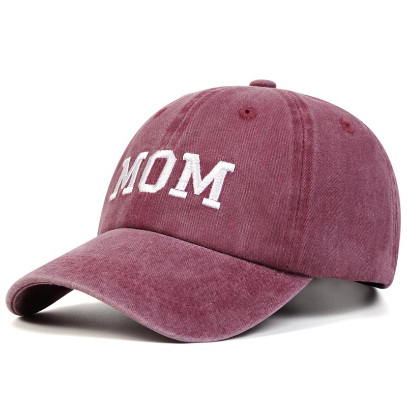 Cap Factory Letter MOM Borduurwerk Papa Hoed Buiten Unisex Zonnebrandcrème Baseball Cap Mode Hip Hop Caps Gewassen Hoeden Golf Cap wijnrode kleur