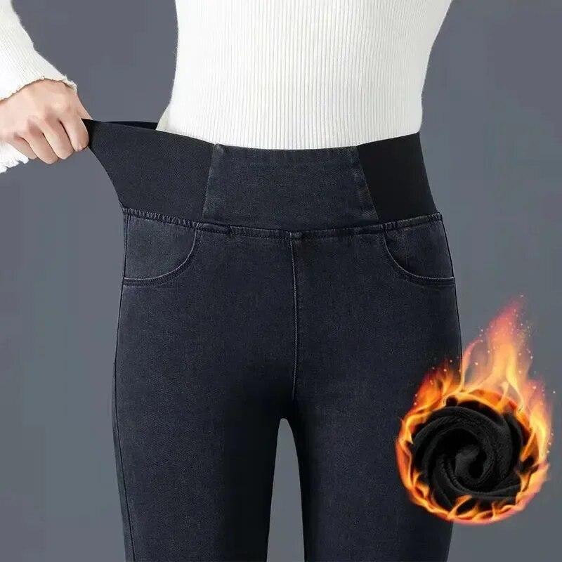 Best do it Sexy Slanke Denim Jeans Voor Vrouwen Winter Mode Warme Fluwelen Verdikte Elastische Taille Dames Potlood Broek Casual Broek 30261 38