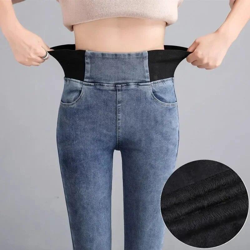 Best do it Sexy Slanke Denim Jeans Voor Vrouwen Winter Mode Warme Fluwelen Verdikte Elastische Taille Dames Potlood Broek Casual Broek 30261 38
