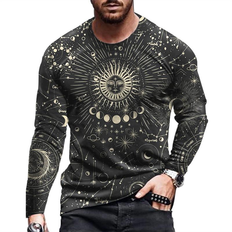 Transmission of love Lente en herfst heren oversized lange mouwen T-shirt Heren los T-shirt 3D geprint ronde hals XXL