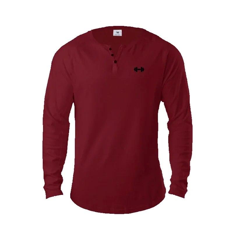 Muscle Guys Winter Vrije tijd Sport Onderkant Lange mouw Heren V-hals Fitness Oefening T-shirt Jeugd Knap XXL