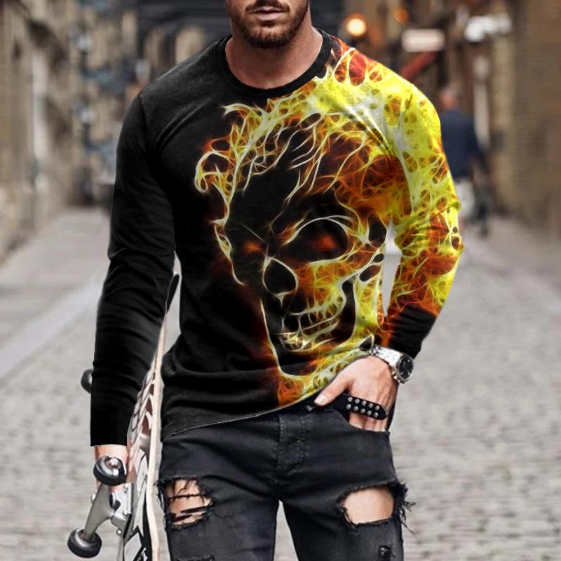 Forever Men Heren lente- en herfst T-shirt met lange mouwen Heren losse ronde hals hoodie 3D-geprint bedrukte top met lange mouwen 6XL