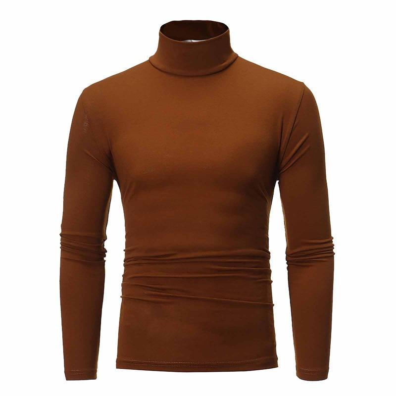 WomWear Heren herfst winter coltrui lange mouw slanke trui trui blouse top M bruin