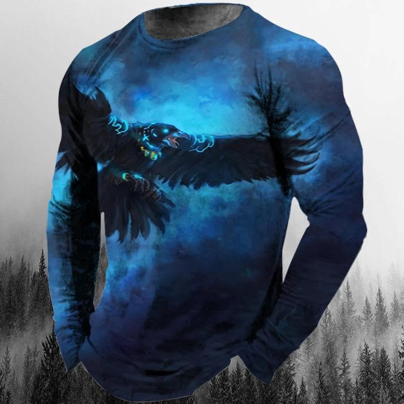 HerSight Heren lente- en herfst T-shirt met lange mouwen Heren losse ronde hals hoodie 3D-geprint bedrukte top met lange mouwen 6XL