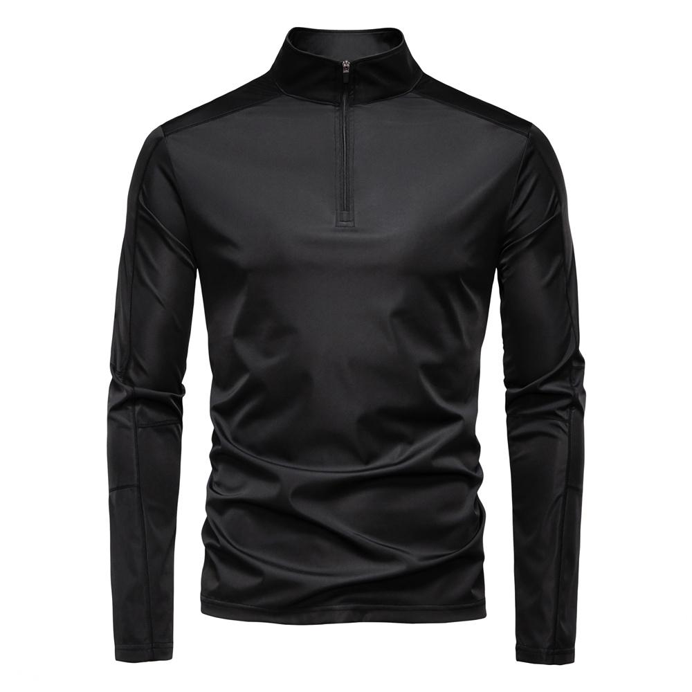 AIOPESON Lente Zomer Heren Cool Touch UPF 100+ Zonbescherming T-shirt Mock Neck Slim Fit Lange Mouw Pullover Top T-shirt Heren EUR S 55-65kg zwart