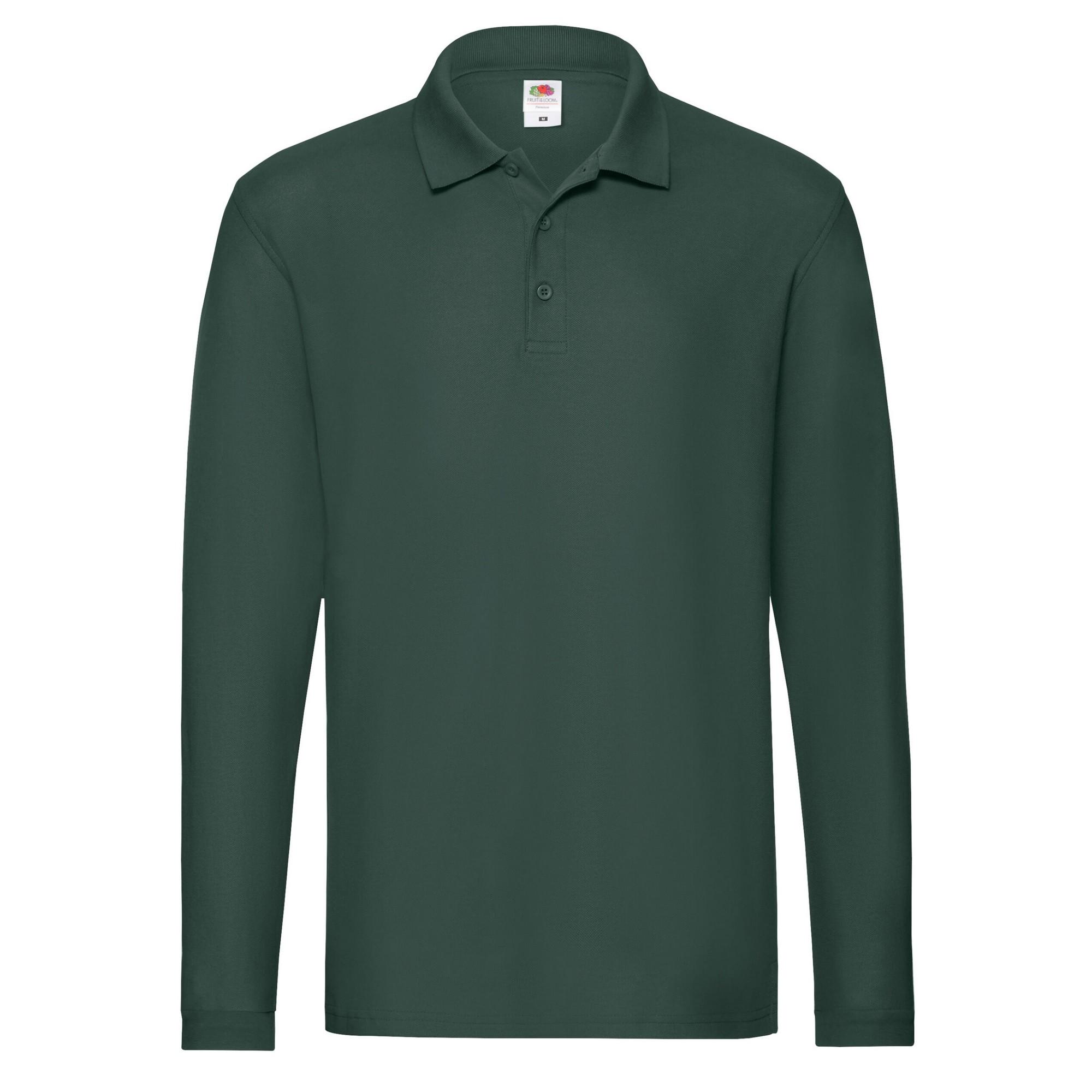 Fruit Of The Loom Mens Premium Long-Sleeved Polo Shirt M bosgroene kleur