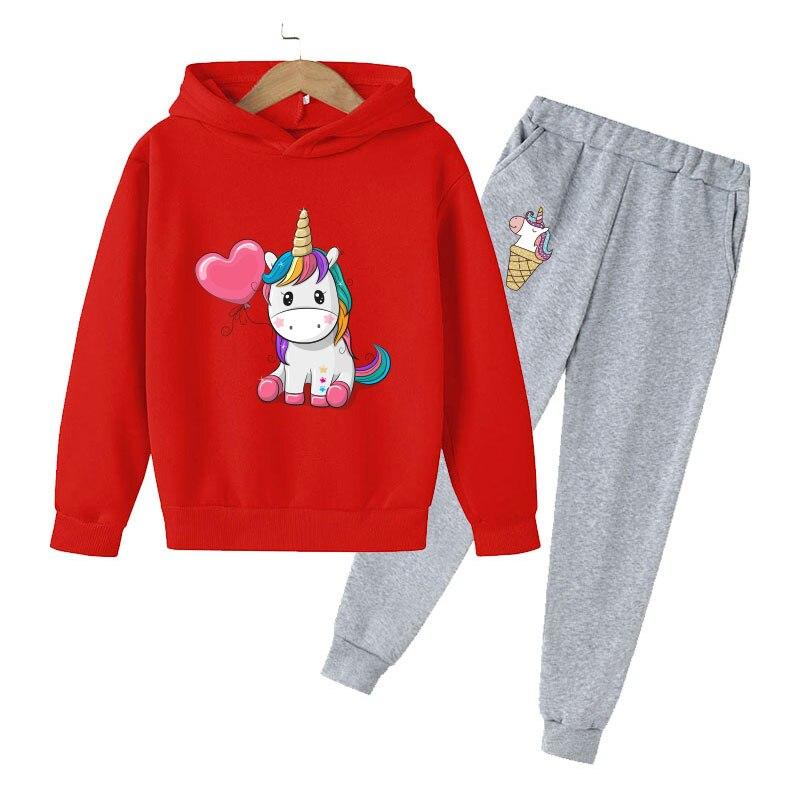 Xuhaijian02 4-14 jaar oude kinderen schattige animatie eenhoorn hoodie kindermeisjes schattig roze logo bedrukte hoodie jongen babykledingset 130