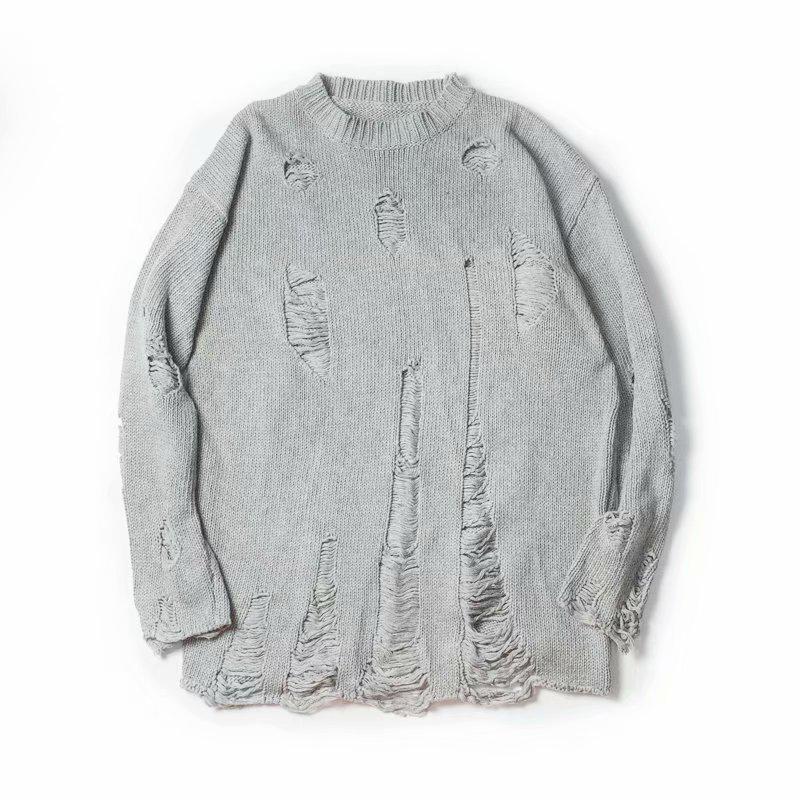 YUMI wardrobe Wassen gat gescheurde gebreide truien heren dames streetwear hiphop truien jumper mode oversized all-match heren winterkleding XXL