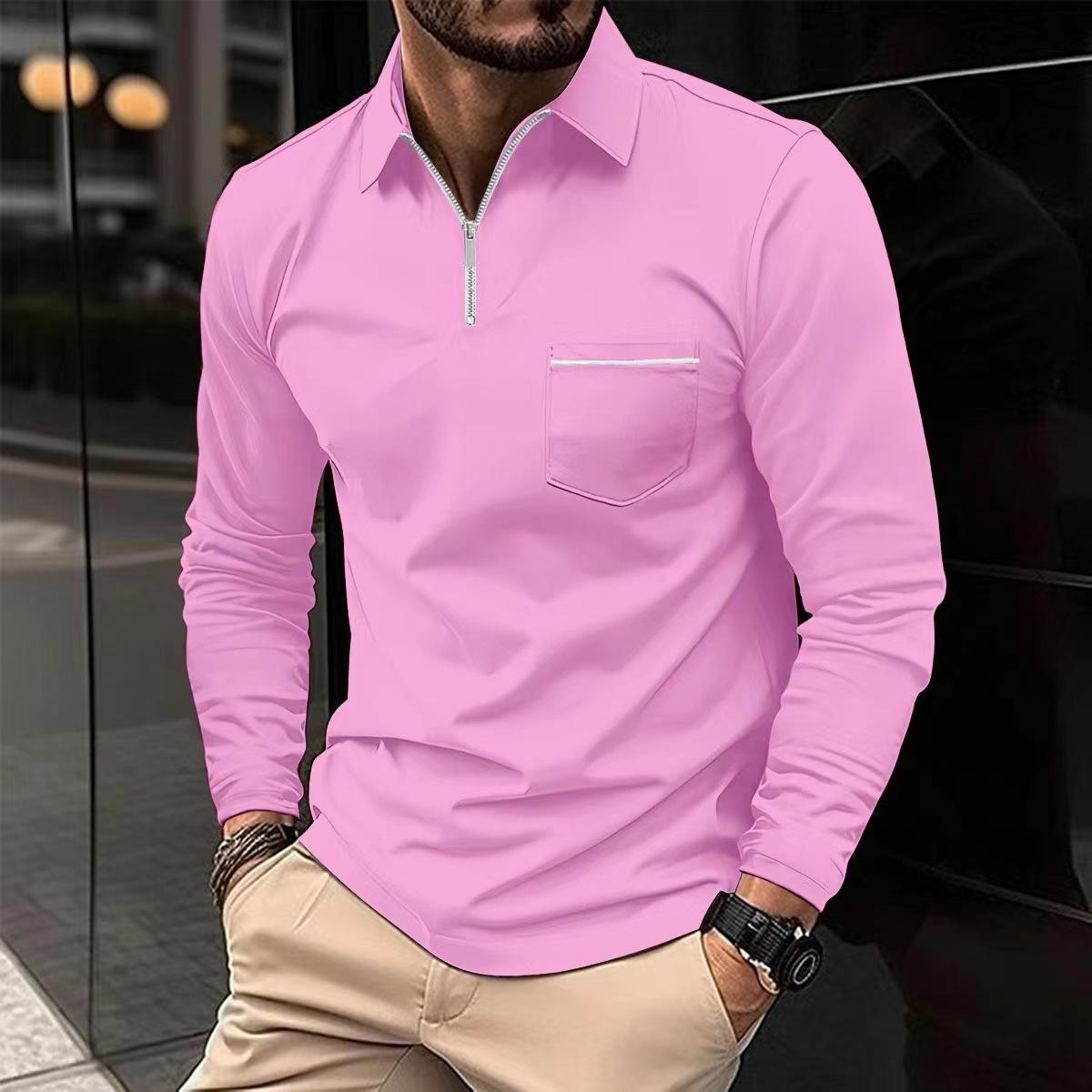 Fashion human Mode Polo Shirt Rits Zak Heren Lange Mouw Sport Polo Shirt Effen Kleur Top M