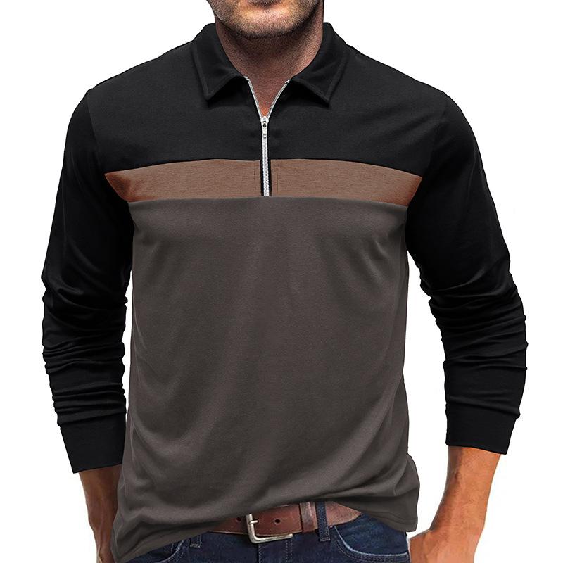WomWear Heren Poloshirts met lange mouwen Casual patchwork Kwartrits Kraagoverhemd Slim Fit Reverskraag Basic T-shirts voor heren Pullover Golfshirt Tee Tops XXL donkergrijze kleur