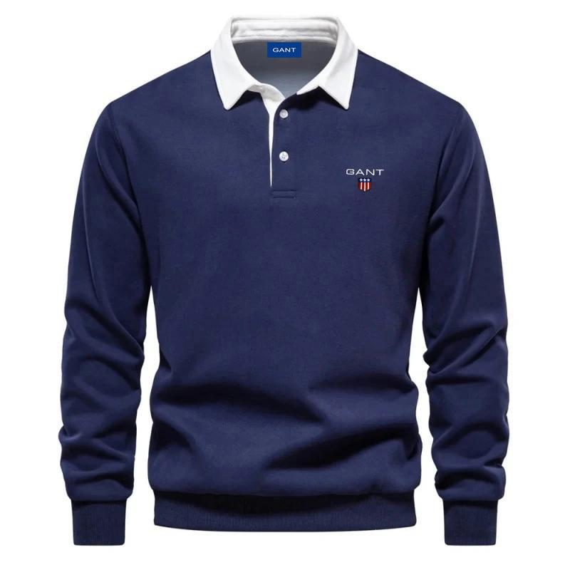Gant Men's Embroidered Pure Cotton Long Sleeved Polo Shirt for Autumn and Winter, New Fashionable and Casual Multifunctional Top XL
