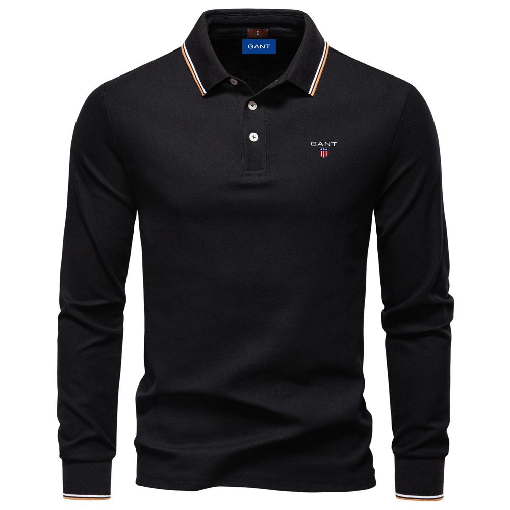 Gant 2025 Autumn New Embroidery Men's Long Sleeved Polo Shirt, Solid Color Men's Top with Lapel, Versatile Polo Shirt for Men L