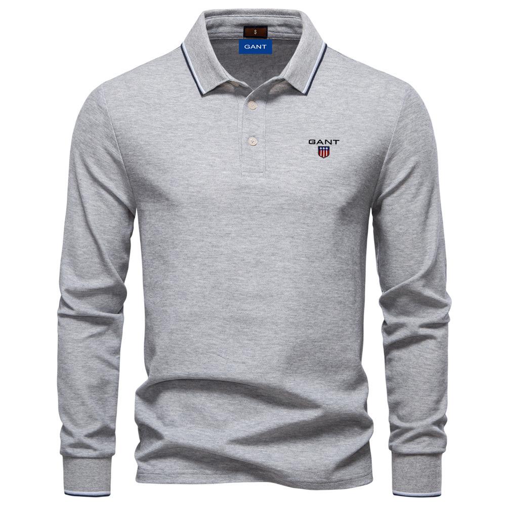 Gant 2025 Autumn New Embroidery Men's Long Sleeved Polo Shirt, Solid Color Men's Top with Lapel, Versatile Polo Shirt for Men L