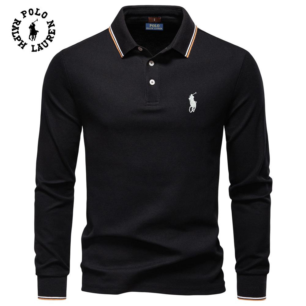 Polo Ralph Lauren 2025 Autumn New Embroidery Men's Long Sleeved Polo Shirt, Solid Color Men's Top with Lapel, Versatile Polo Shirt for Men S